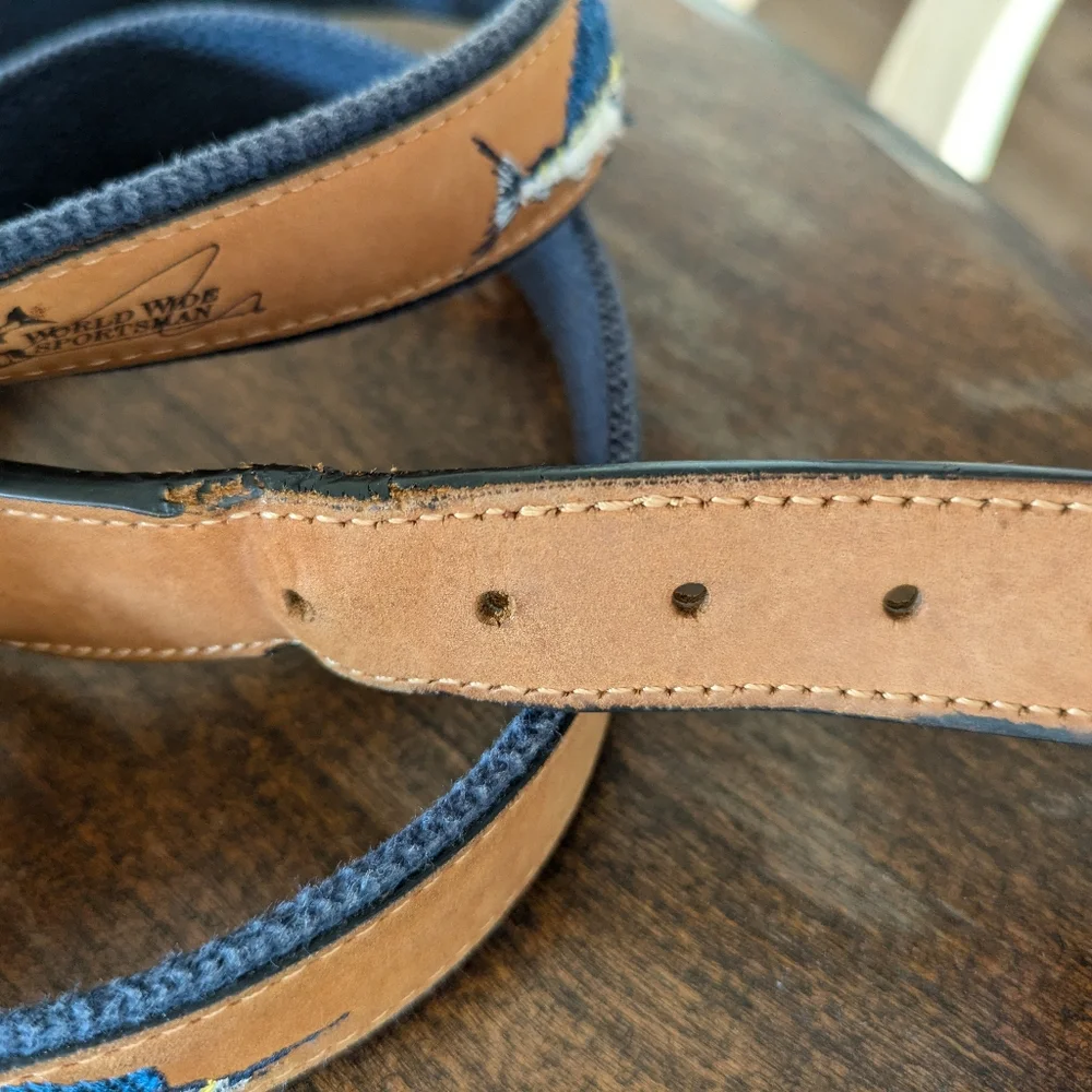 Worldwide Sportsman Leather Belt with Embroidered‎ Swordfish SZ 44 Fishing